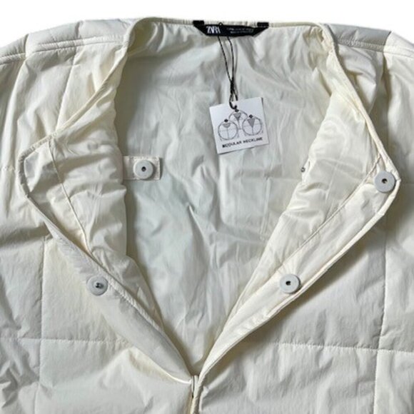 Zara Men's Light Padded Jacket Coat Modular Neckline Cream Snaps Closure XL NWT - Picture 8 of 16